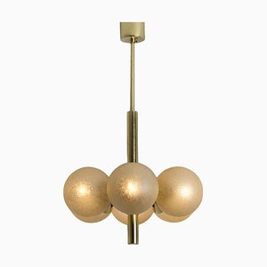 Molecular Chandelier with Hand Blown Amber Glass attributed to Kaiser Idell / Kaiser Leuchten, 1960s, Set of 2