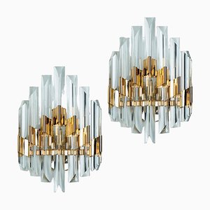 Clear Gold Glass Brass Sconce in the style of Venini, 1970s, Set of 2