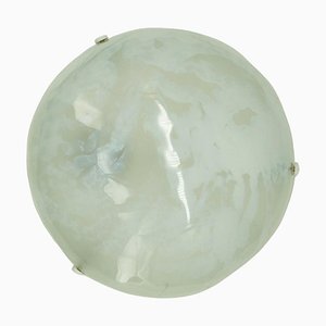Round White Clear Marbled Glass Flush Mount attributed to Hillebrand, Germany, 1960s