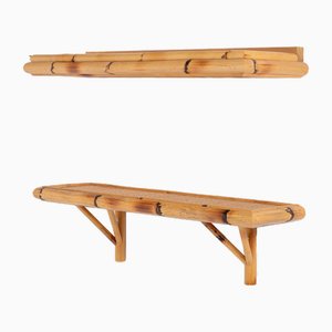 Vintage Bamboo-Cane Wall Shelves, Set of 2