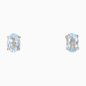 Modern Aquamarine 18 Karat Yellow Gold Stud Earrings, Set of 2
