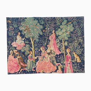 Vintage French Medieval Design Screen Printed Tapestry, 1960s