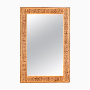 Mid-Century French Riviera Rectangular Mirror in Bamboo and Rattan, Italy, 1970s