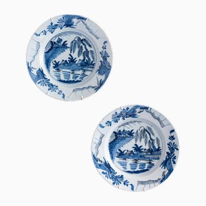 Dutch Delftware Blue and White Chinoiserie Plates, Set of 2