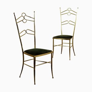 Gepolsterte Vintage Messing Stühle, Italien, 1950er-1960er, 2er Set
