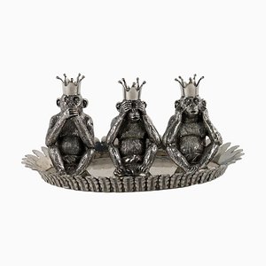 Tray and Table Set in Pewter by Piero Figura, 1980s-1990s, Set of 4