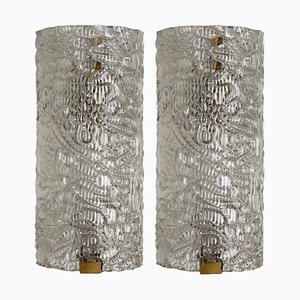 Clear Bubbled Glass Wall Light Fixtures attributed to Hillebrand, Germany, 1960s, Set of 2