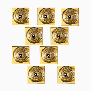 Apliques de pared de vidrio y latón con apliques Cosack, años 70. Juego de 2
