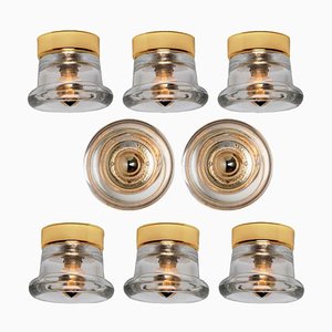 Glass Brass Flush Mounts attributed to Cosack Leuchten, 1970s