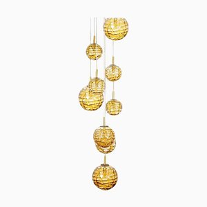 Large Cascade with 9 Amber Murano Glass Globes in the style of Venini, 1960s