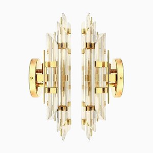 Appliques en Verre de Murano et Plaqué Or dans le style Venini, Italie, 1975, Set de 2
