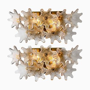 Large Brass and Gold Murano Glass Wall Lights attributed to Paolo Venini for VeArt, 1969, Set of 2