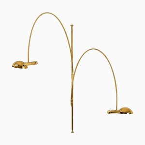 Height-Adjustable Double Ball Arc Floor Lamp in Brass by Florian Schulz, 1970s