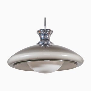 Lampada a sospensione grande Ufo Space grigia e bianca di Sciolari, anni '70