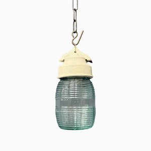 Lampe à Suspension Bocal en Verre avec Luminaire en Porcelaine