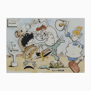 Dennis the Menace Beano Cartoon Zahnarztbesuch, Original Tinte & Aquarell