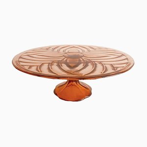 Art Deco Pink Cake Stand from Luxval Val St. Lambert, 1930s
