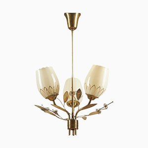 Brass and Glass Chandelier attributed to Paavo Tynell for Itsu, Finland, 1950s