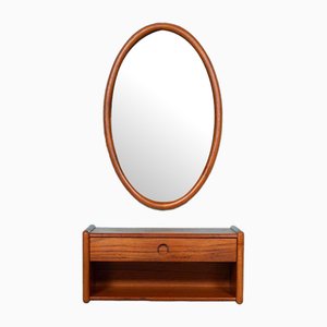Minimalistischer Mid-Century Teak Wandspiegel und Konsole von Kai Kristiansen, 2er Set