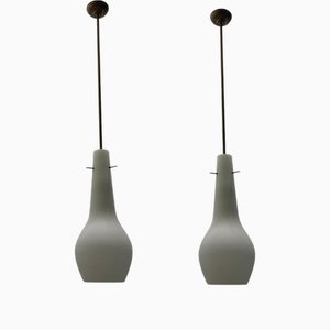 Bronze Opaline Light Pendants, 1950s, Set of 2