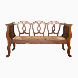 Panca catalana in noce con sedile in canna, XX secolo, 1890