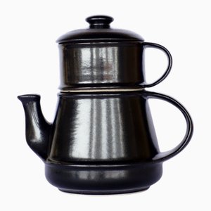 Black Ceramic Teapot by Franco Bucci for Laboratorio Pesaro, Italy, 1960s