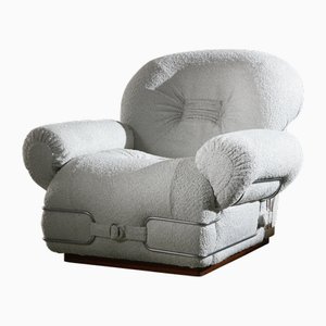 Fauteuil Bouclé Blanc avec Accents en Chrome, Italie