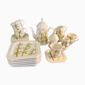 Mid-Century Hand-Painted Coffee Service in Bamboo by Ernestine Salerno, 1950s, Set of 21