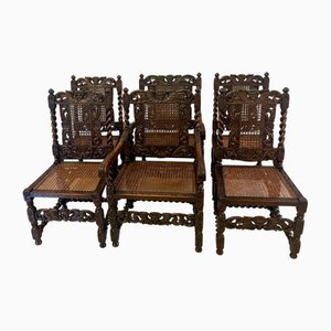 Antique Victorian Carved Oak Dining Chairs, 1850, Set of 6