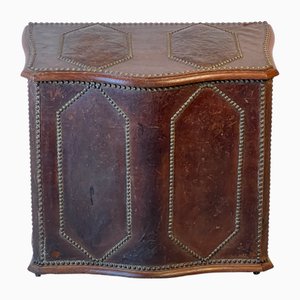 Boîte à Bûches ou de Rangement 19ème Siècle en Chêne et Cuir, France, 1890s