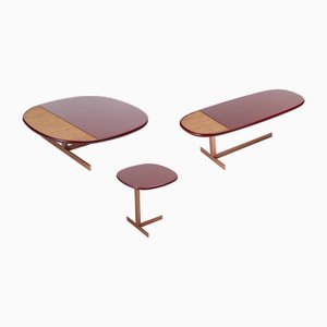 Naturae Tris Tables in Red by Angelettiruzza Design from Bottega Intreccio, Set of 3