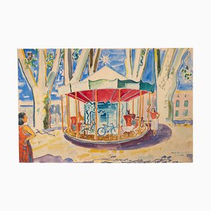 Maurice George Poncelet, The Carousel, Watercolor, Mid 20th Century