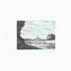Giuseppe Malandrino, Saint Peter and Castel Sanit Angelo, Etching, 1970s