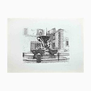 Giuseppe Malandrino, Fountain of the Turtles, Etching, 1970s