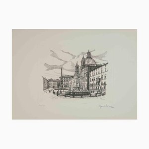 Giuseppe Malandrino, Piazza Navona, Etching, 1970s