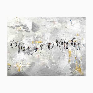 Parimah Avani, Silvery Lullaby of Freedom, Ink & Acrylic on Canvas, 2023