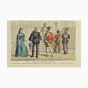 Auguste Wahlen, Französische Kostüme zur Zeit Karls IX., Lithographie, 1844