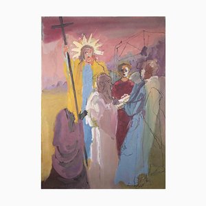 Gustave Bourgogne, Christ Talk, Aquarell & Tinte, 1950er