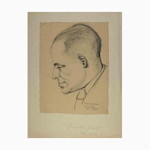 Jacqueline Barbet, Portrait of a Man, Charcoal Drawing, 1944