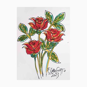 Ferdinando Codognotto, Red Roses, Marker Drawing, 2023