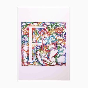 Alexandre Lagrant, The Letter F, Watercolor, Early 20th Century