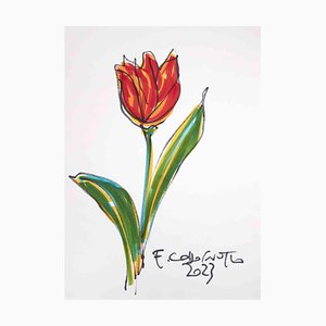 Ferdinando Codognotto, Red Tulip, Marker Drawing, 2023