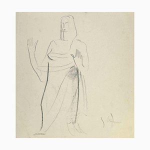 Louis Berthomme Saint-Andre, Die Frau, Bleistiftzeichnung, Mitte des 20. Jahrhunderts