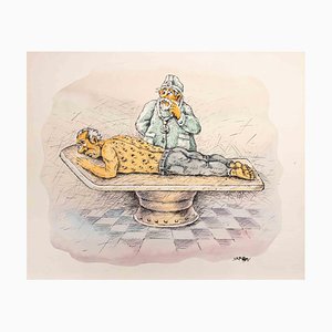 Shokirov, Strange Patient, Watercolor & Ink Drawing, 1980s