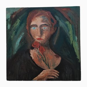 Lison Favarger, Femme aux yeux bleus, Huile sur Bois