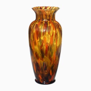 Art Deco Amber and Spotted Gold Avventurina Murano Glass Vase, 1930s