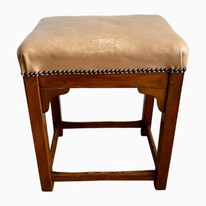 Otomana Art Déco de madera con asiento de cuero