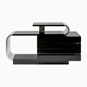 Mid-Century Asymmetric Black and Chrome Sideboard attributed to Pierre Cardin, 1970s
