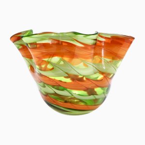 Italienische Vintage Vase aus Muranoglas in Grün & Orange von Fratelli Toso, 1980er