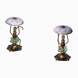 Lampes de Bureau en Laiton, Verre et Céramique, Italie, 1950s, Set de 2